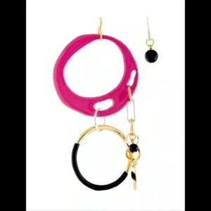 Diane Von Furstenberg Fuchsia, Black & Gold Asymmetrical Drop Earrings